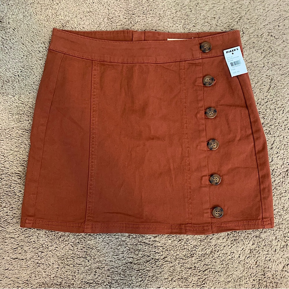 Sky & Sparrow Rust/Cognac mini skirt high waisted